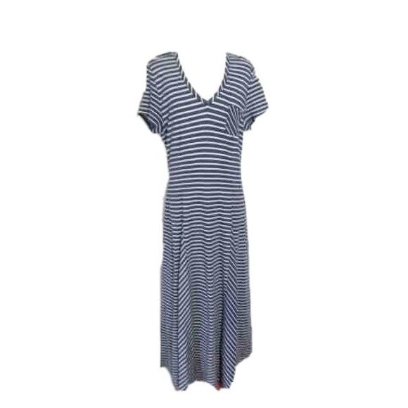 Newport News Navy/White Striped Short Sleeve Maxi Dress Size 16 - Picture 1 of 4